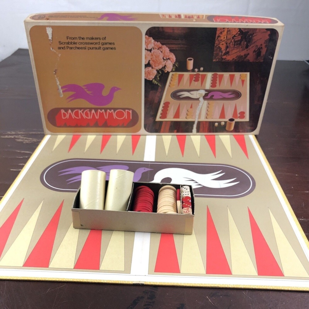 VINTAGE 1975 BACKGAMMON BOARD GAME COMPLETE SELCHOW RIGHTER GROOVY DOVE PRINT
